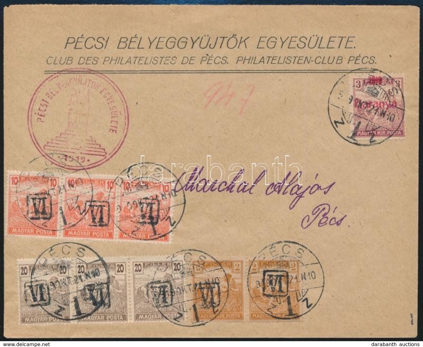 Baranya 1919 Portós Helyi Levél Pécs. Signed: Bodor - Andere & Zonder Classificatie