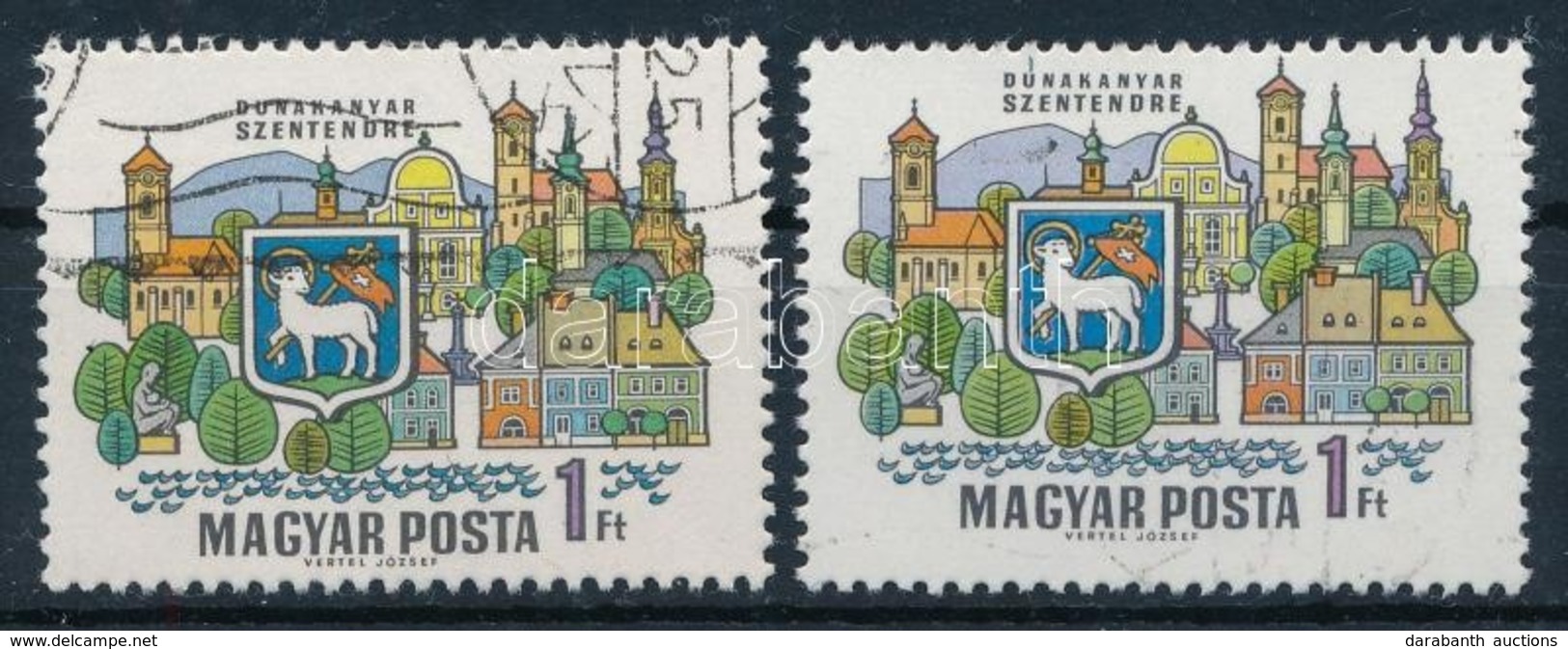 O 1969 Dunakanyar 1Ft A Hegy Kék Helyett Lila Színű Tévnyomat és Felfelé Tolódott Bélyegkép + Támpéldány - Altri & Non Classificati