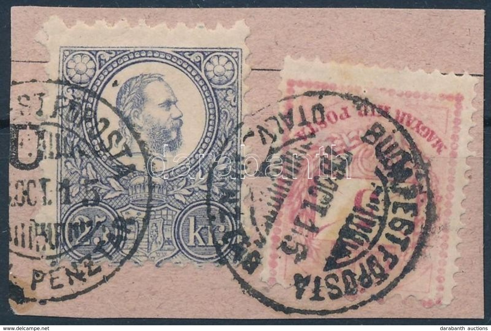 O 1871 Réznyomat 25kr + 1874 Színes Számú 5kr Vegyes Bérmentesítés Kivágáson / Mi 13 + 17 Mixed Franking On Piece 'BUDAP - Altri & Non Classificati