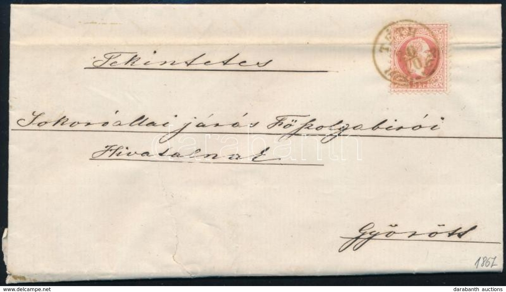 1867 5kr Levélen  'TÉTH' (regiszterhajtás / Folded) - Autres & Non Classés