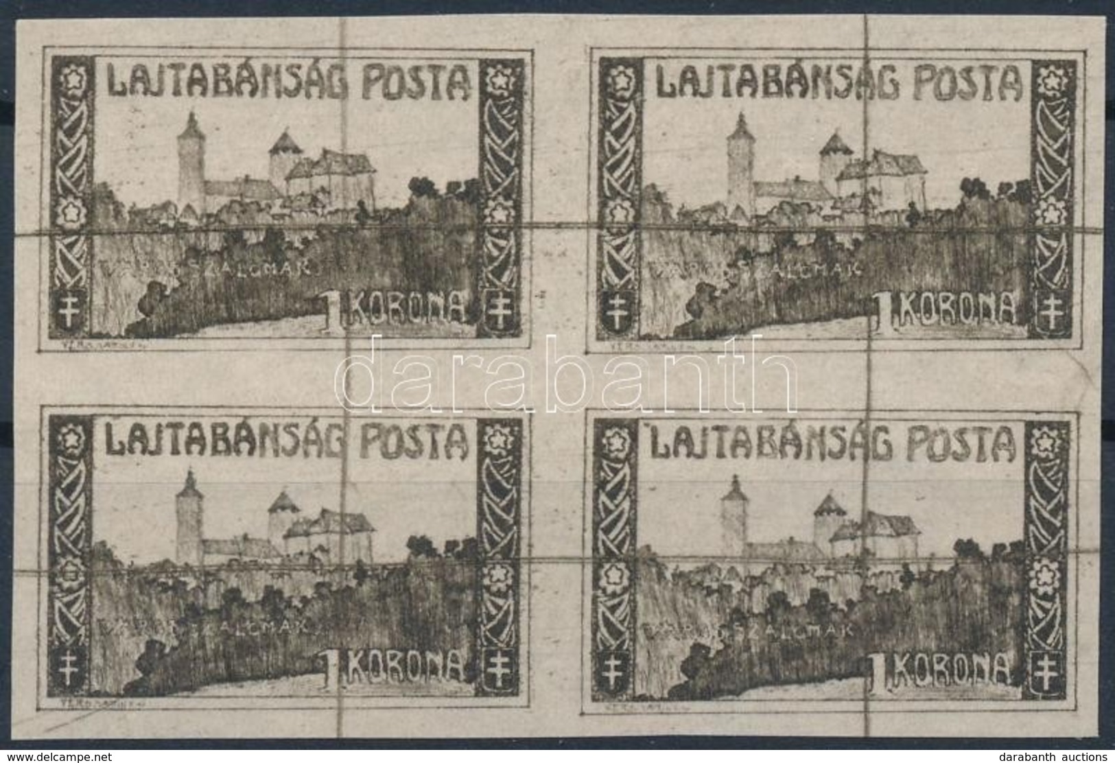 (*) Nyugat-Magyarország (VII.) 1921 Fogazatlan Próbanyomat 1K Négyestömb / 1K Imperforate Proof Block Of 4 - Altri & Non Classificati