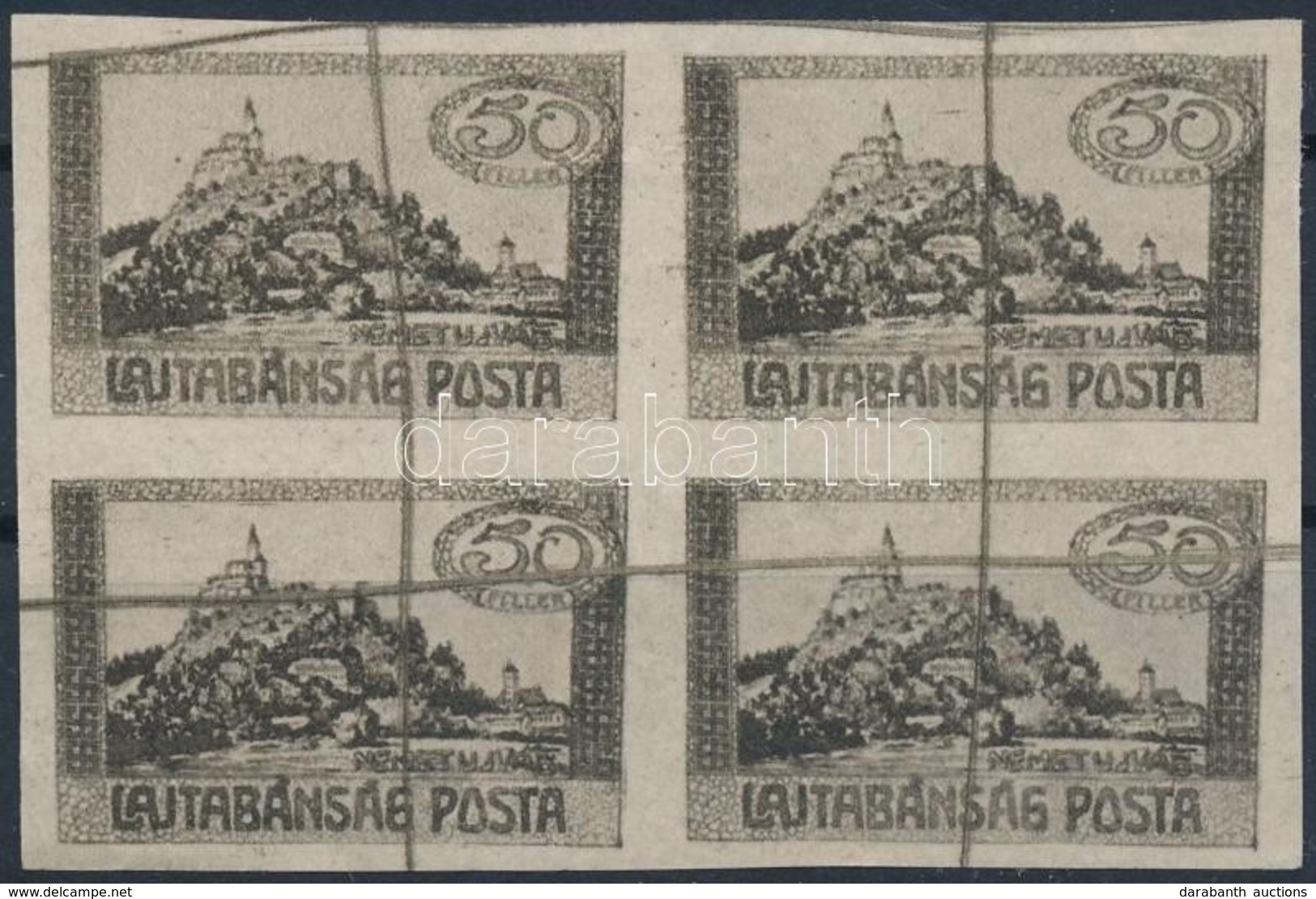 (*) Nyugat-Magyarország (VII.) 1921 Fogazatlan Próbanyomat 50f Négyestömb / 50f Imperforate Proof Block Of 4 - Altri & Non Classificati