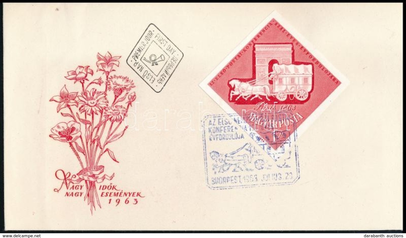 1963 Első Nemzetközi Postakocsi Konferencia Vágott Bélyeg FDC-n - Altri & Non Classificati