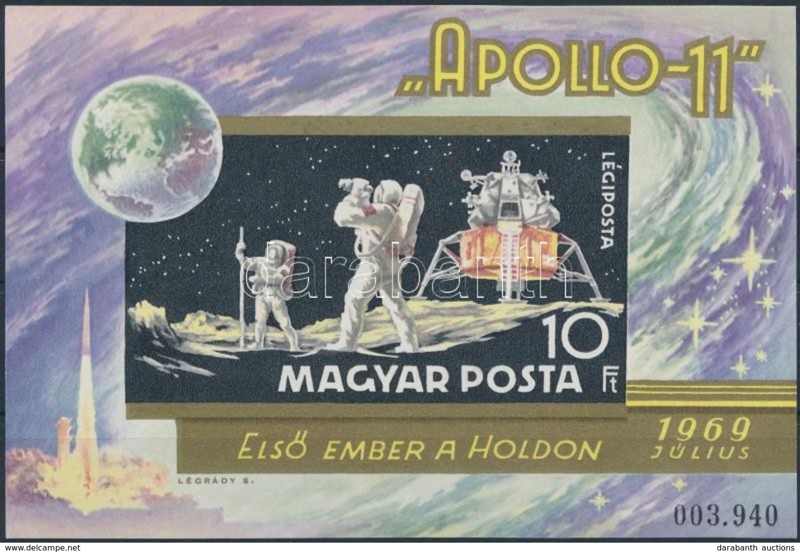 ** 1969 Apollo 11 - Első Ember A Holdon (I.) Vágott Blokk (6.000) - Altri & Non Classificati