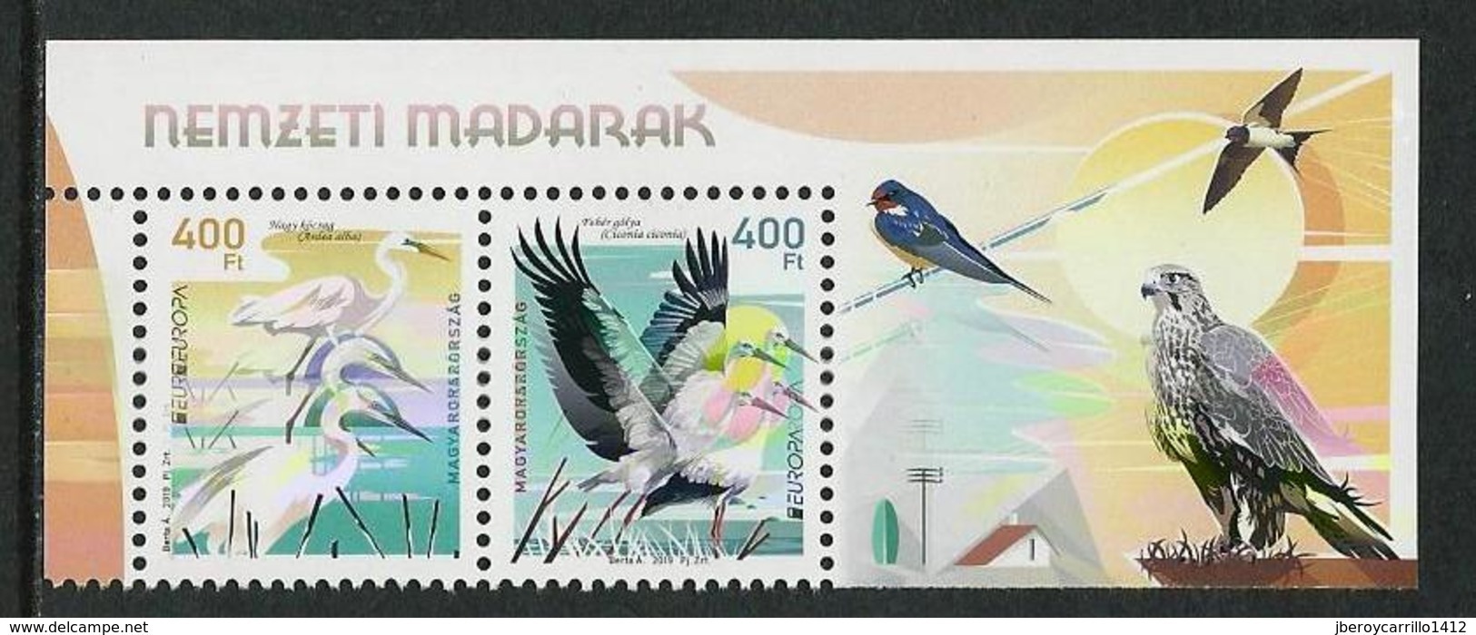 HUNGRIA / HUNGARY /UNGARN  -EUROPA 2019-NATIONAL BIRDS.-"AVES-BIRDS -VÖGEL-OISEAUX"-  SERIE De La HOJITA BLOQUE - H/A - 2019