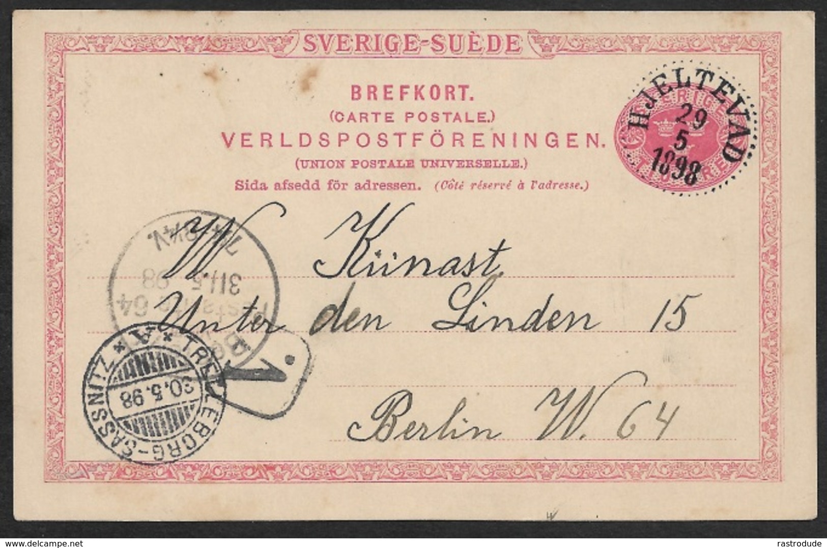 1898 SCHWEDEN GZ Mi. P20 Nach BERLIN - SCHIFFSPOST - TRELLEBORG-SASSNITZ - Ganzsachen