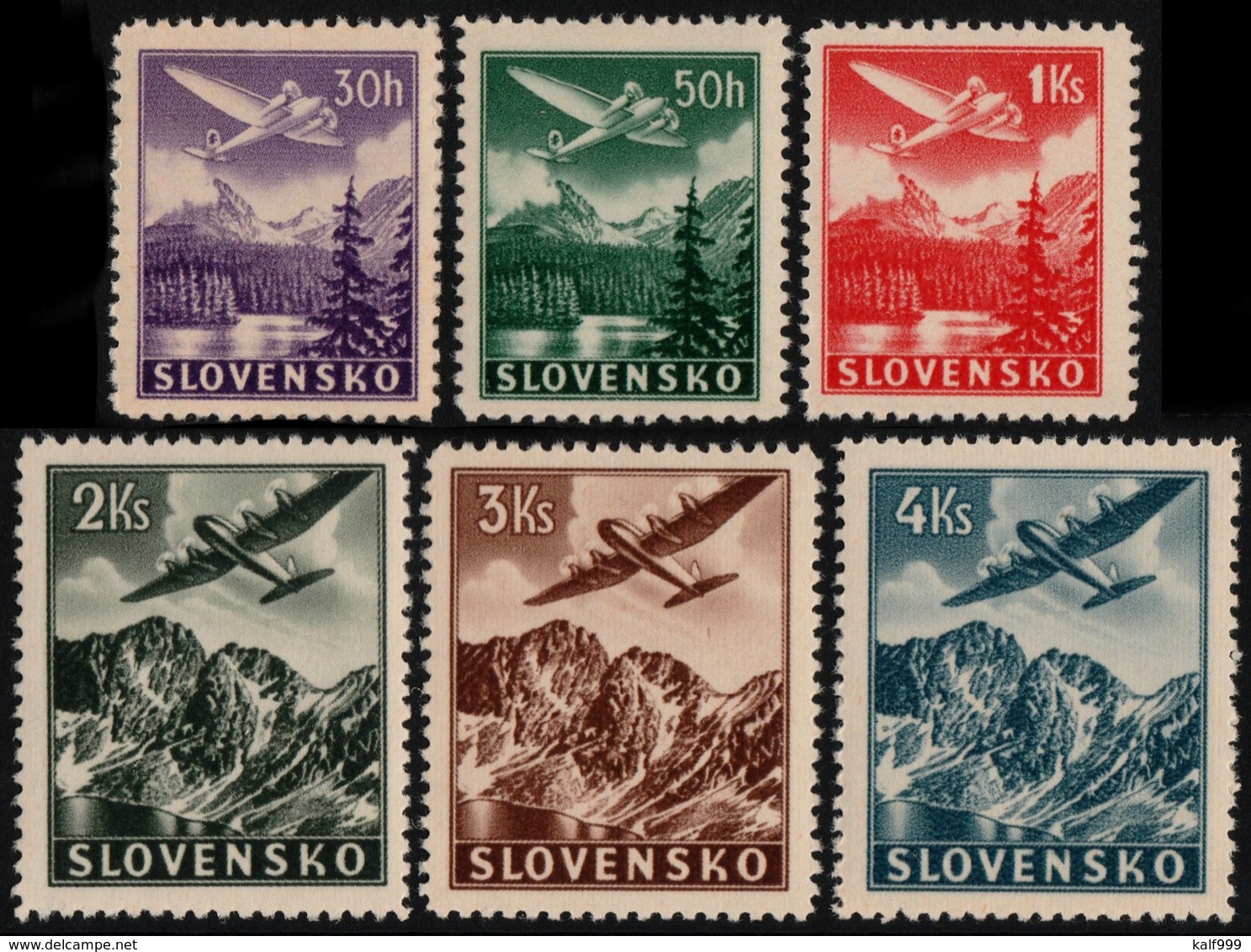 ~~~ Slovakia 1939 - Air Mail  - No WM, Perf 12½  - Mi. 48/53 X ** MNH OG  ~~~ - Ongebruikt