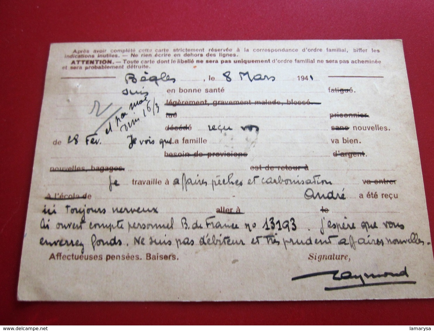WWII-Entiers Postaux Iris Carte Postale Soumise Censure Zone Occupée/Libre Guerre 1939-45 Bordeaux-Begles 1941/Marseille - Cartes Postales Types Et TSC (avant 1995)