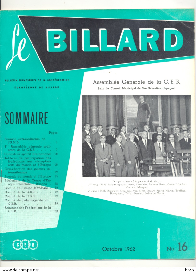 Revue " Le Billard " N° 16 De Octobre 1962 (jm) - Sport