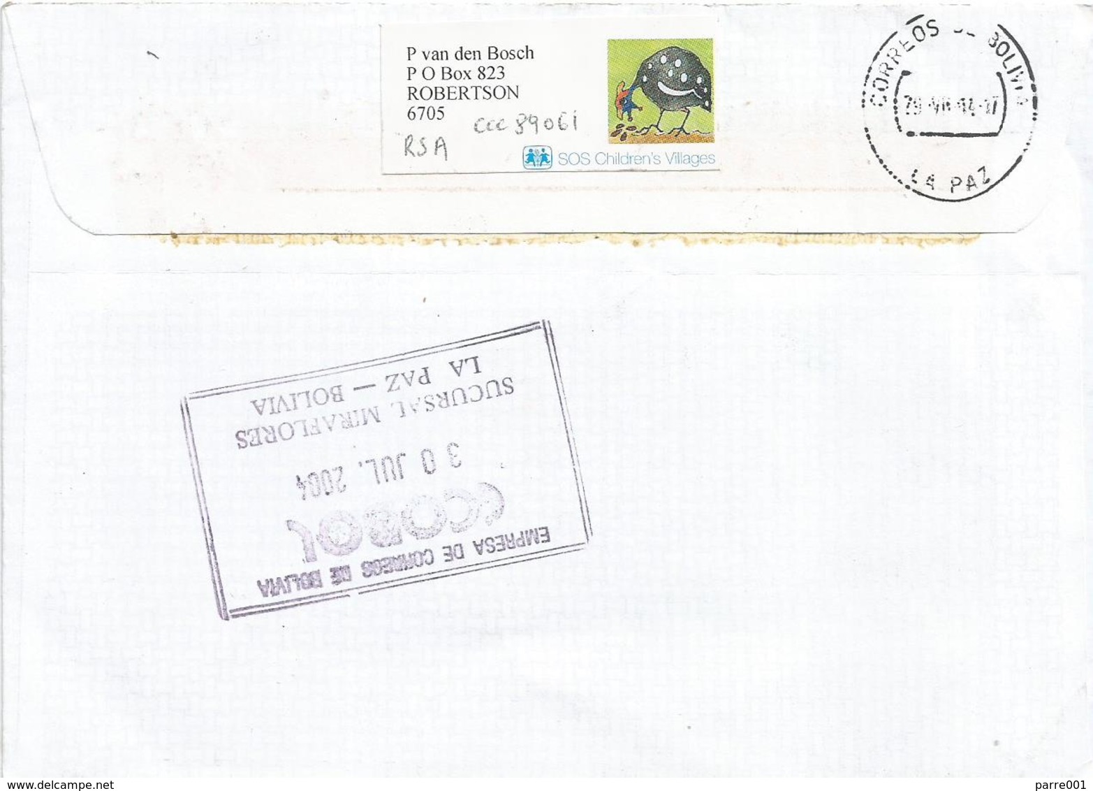 South Africa RSA 2004 Robertson Triggerfish Surgeonfish Coral Beauty Fish Roller Bird Cover To Bolivia - Storia Postale