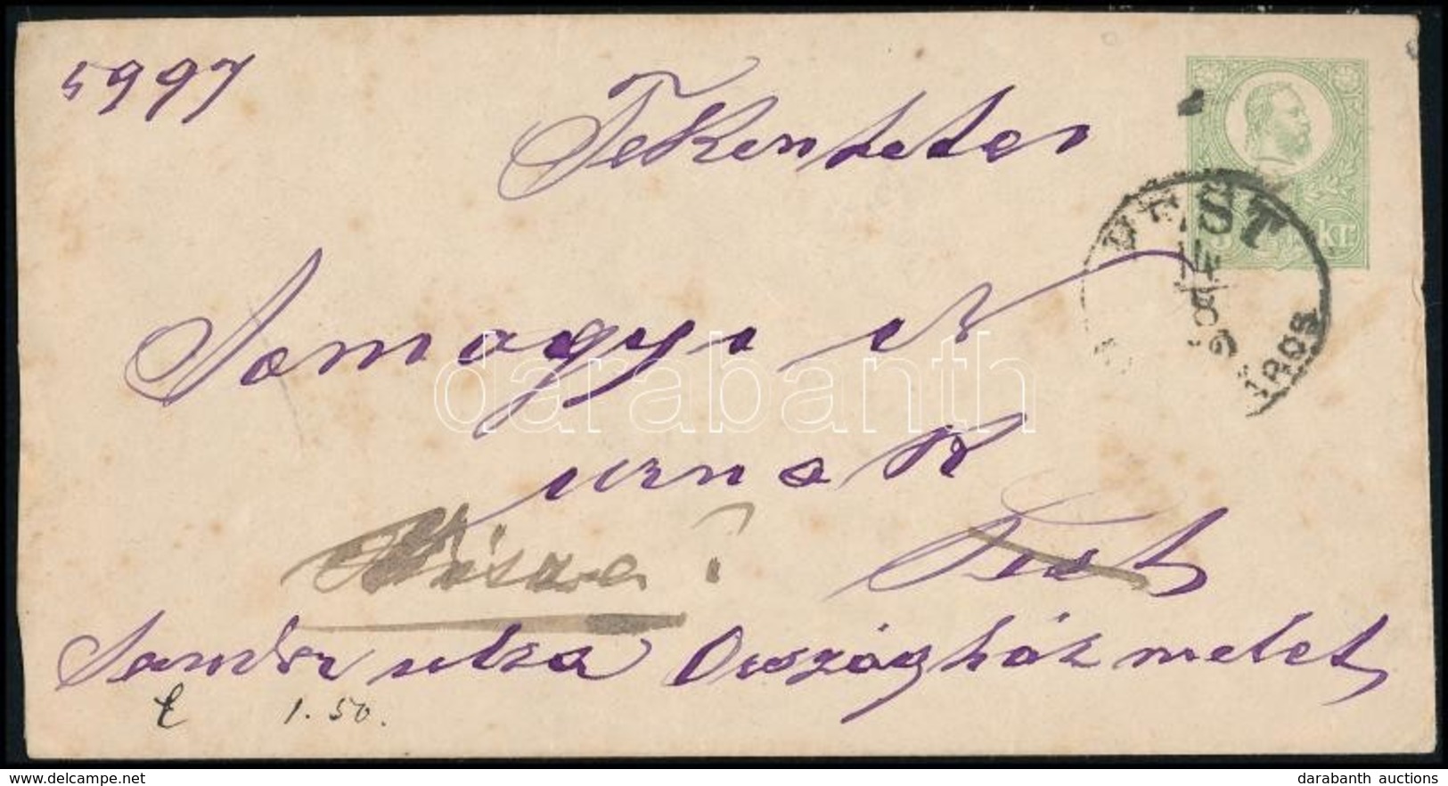 1872 3kr Díjjegyes Boríték / 3kr PS- Cover 'PEST / (LIPÓTV)ÁROS' Hátoldalán 'Assistenz' Címkereső Bélyegzéssel / On The  - Autres & Non Classés