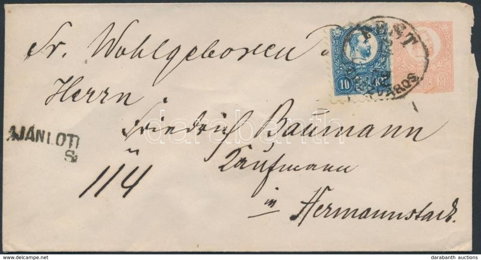 1872 Réznyomat 10kr 5kr Díjjegyes Borítékon Ajánlott Levélként 'PEST TERÉZVÁROS' - Hermannstadt - Sonstige & Ohne Zuordnung