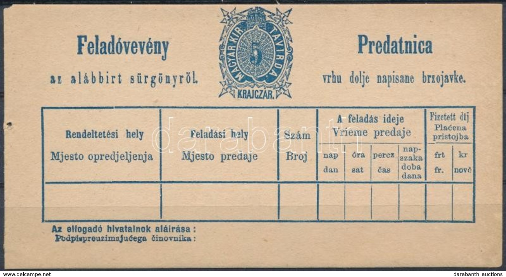1873 Távírdai Sürgönylap és Feladóvevény (5.000) - Autres & Non Classés