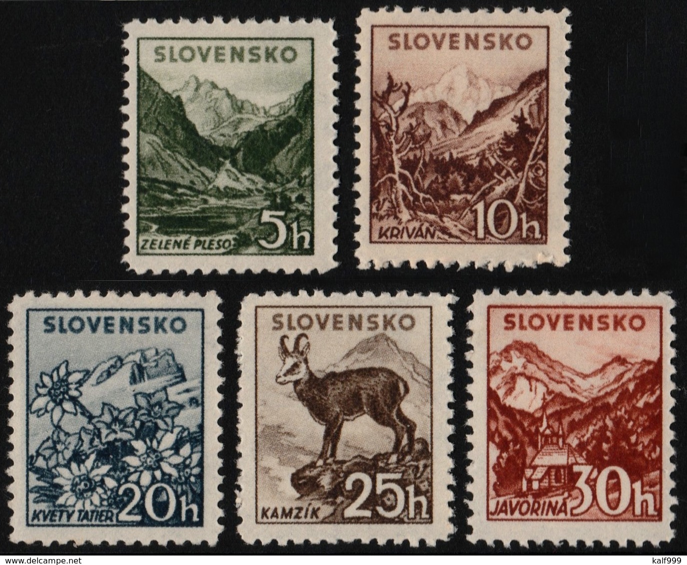 ~~~ Slovakia 1940 - Landscapes - WM 1 , Perf 12½ - Mi. 71/75 YA ** MNH OG  ~~~ - Unused Stamps