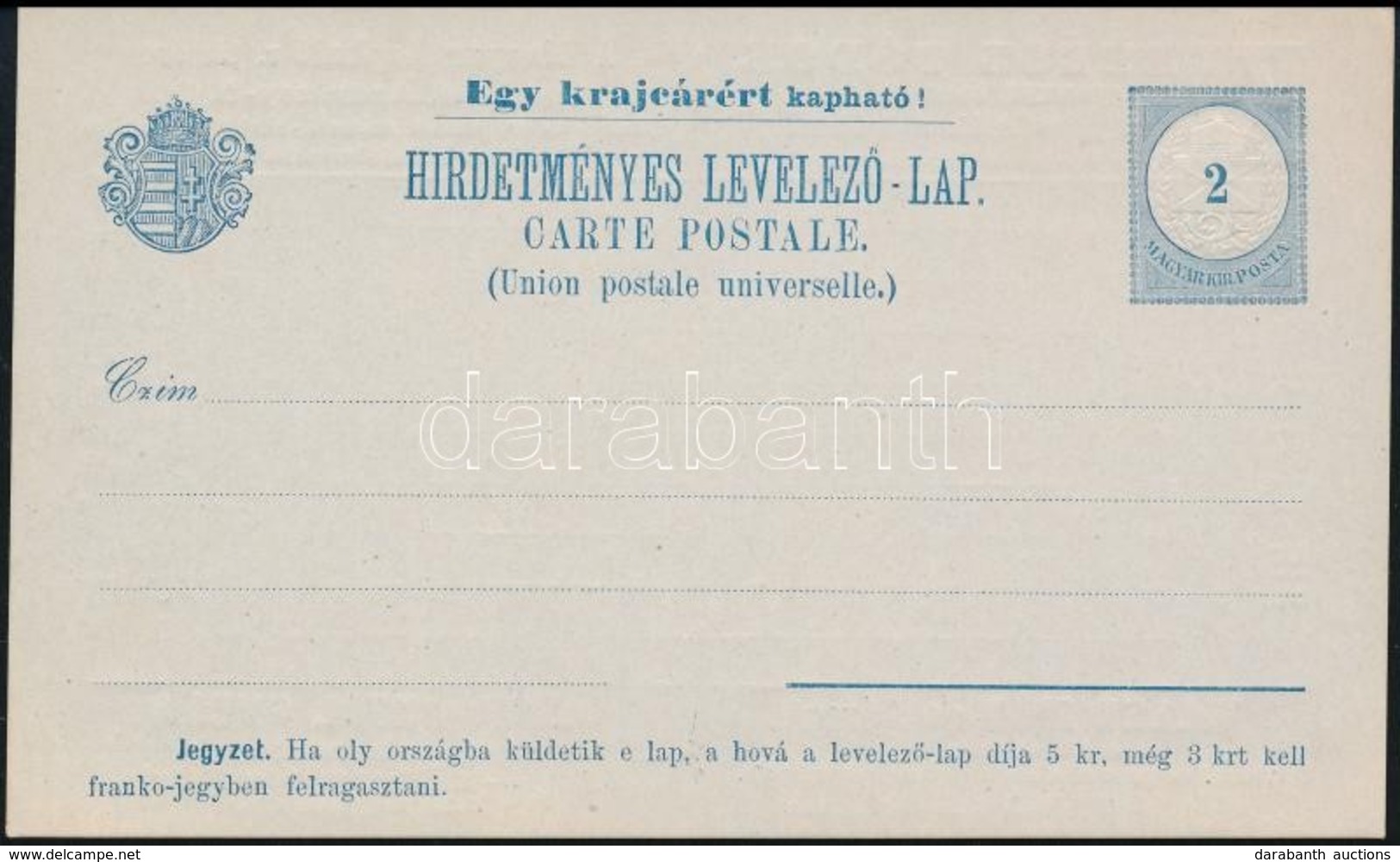 1892 Használatlan 2kr Hirdetményes Levelezőlap - Autres & Non Classés