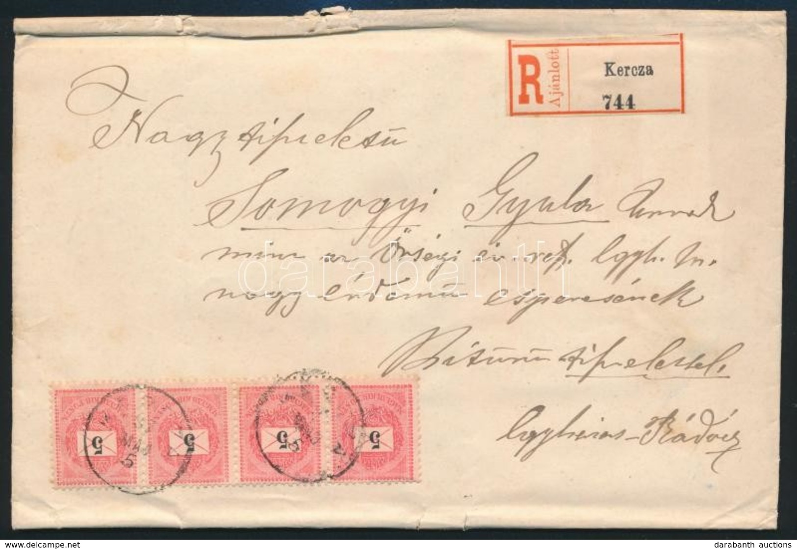 1897 2. Súlyfokozatú Ajánlott Levél / Domestic Cover 2nd Weight Class  'KERCZA' - 'EGYHÁZAS-RÁDÓCZ' - Altri & Non Classificati