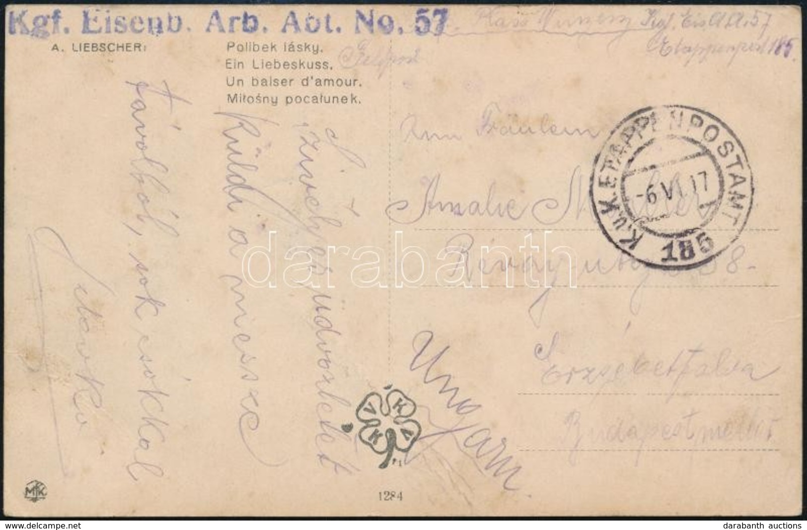 1917 Tábori Posta 'Kgf. Eisenb. Arb. Abt. No. 57.' + 'EP 185' - Autres & Non Classés