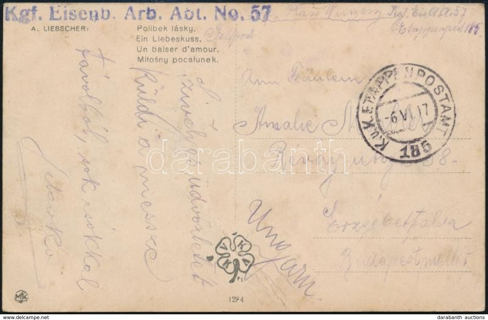 1917 Tábori Posta 'Kgf. Eisenb. Arb. Abt. No. 57.' + 'EP 185' - Altri & Non Classificati