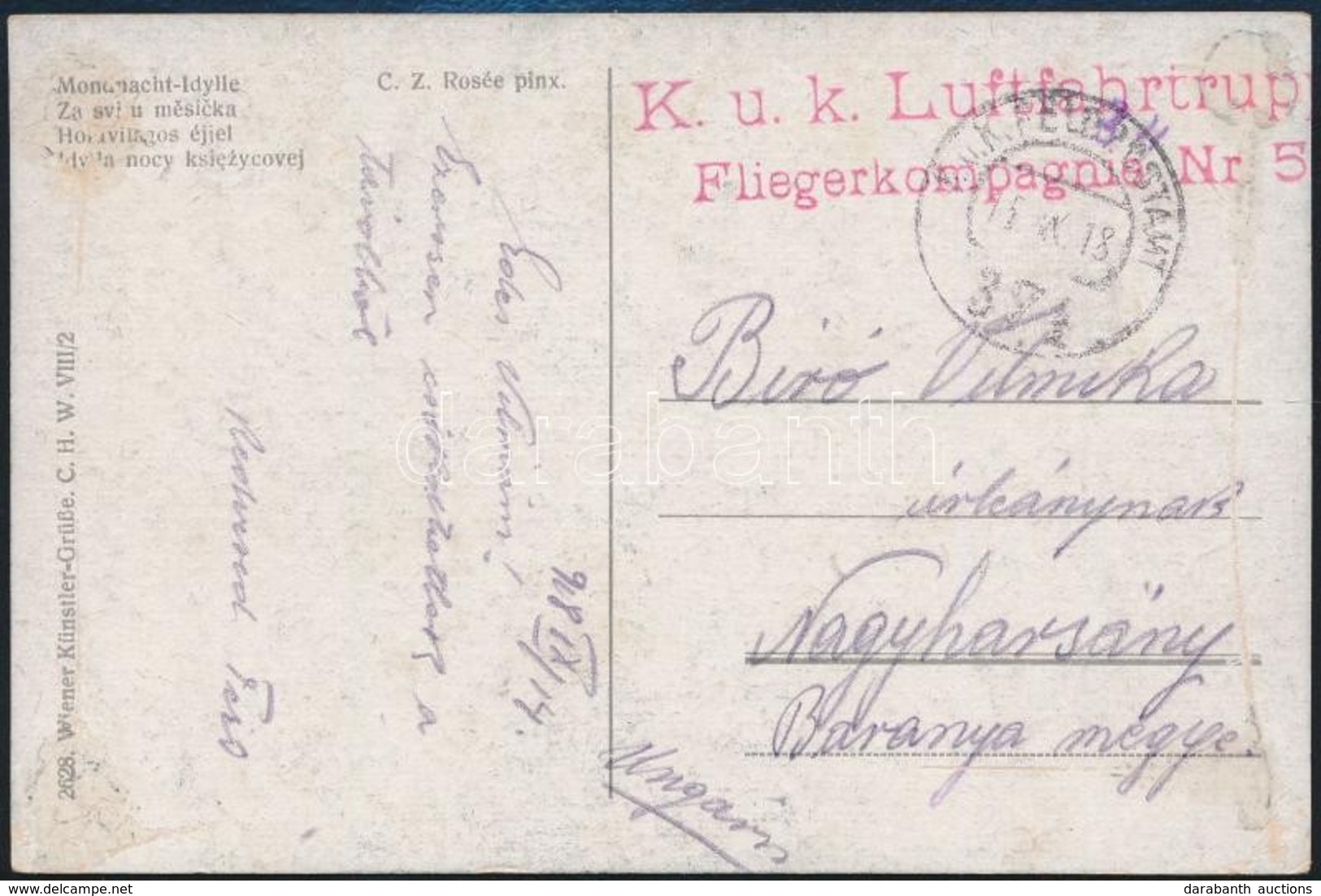 1918 Tábori Posta Képeslap / Field Postcard 'K.u.k. Luftfahrtruppen Fliegerkompagnie Nr. 50' + 'FP 374' - Altri & Non Classificati