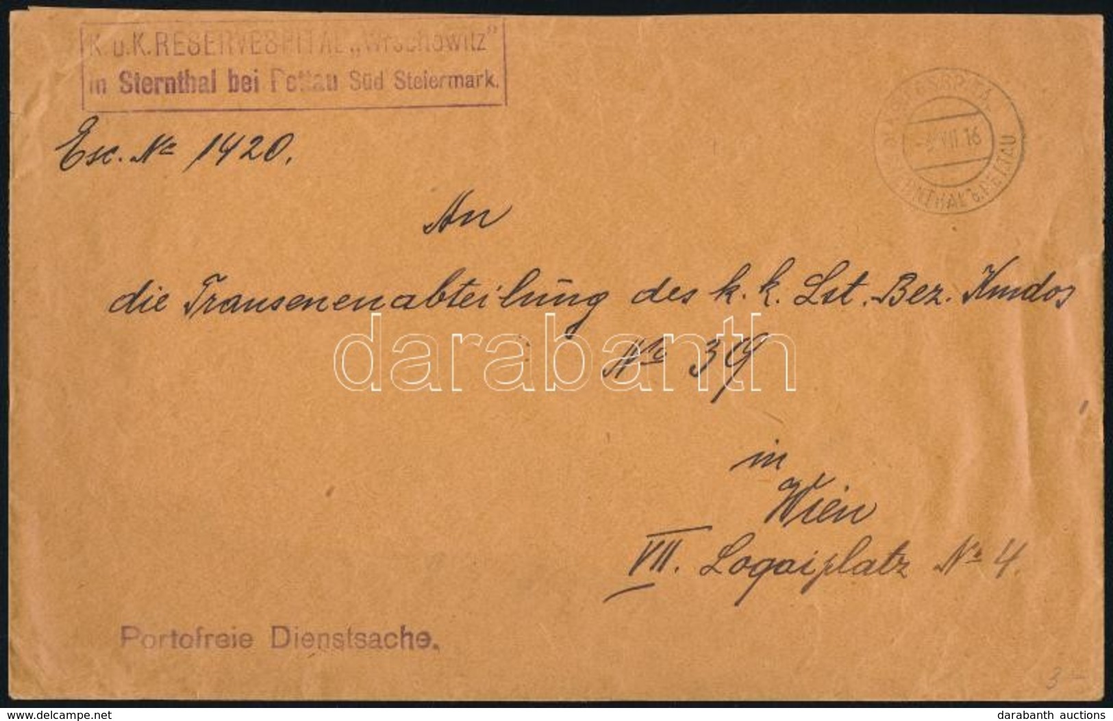 1916 Tábori Posta Levél / Field Post Cover 'K.u.k. RESERVESPITAL Wrschowitz In Sternthal Bei Pettau Süd Steiermark' - Autres & Non Classés