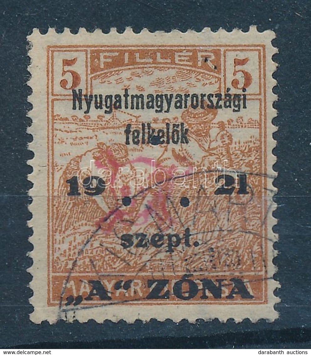 O 1921 Nyugat-Magyarország II. 5f Hármaslyukasztással, KT Vizsgálójellel - Altri & Non Classificati