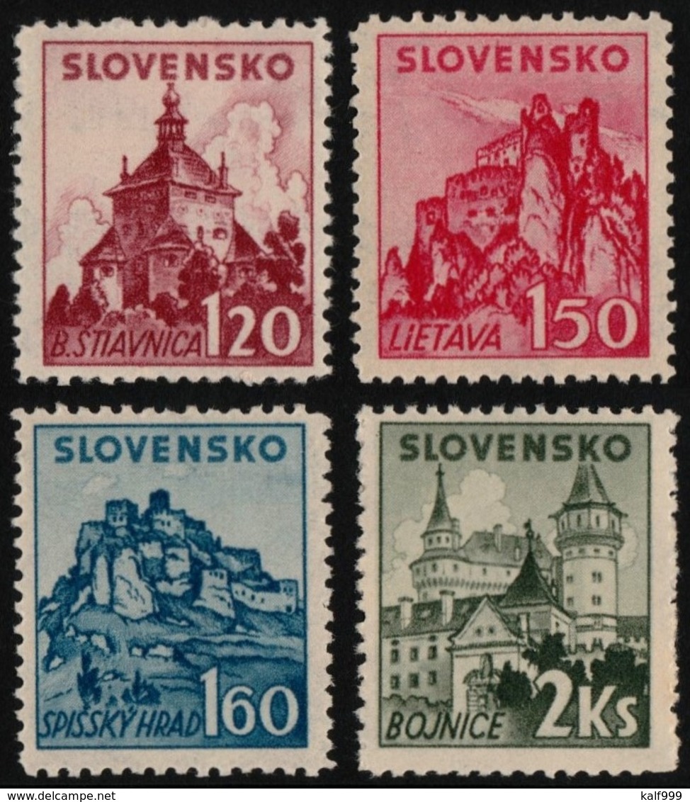 ~~~ Slovakia 1941 - Castles & Forts  - WM 1 , Perf 12½ - Mi. 81/84 ** MNH OG  ~~~ - Unused Stamps