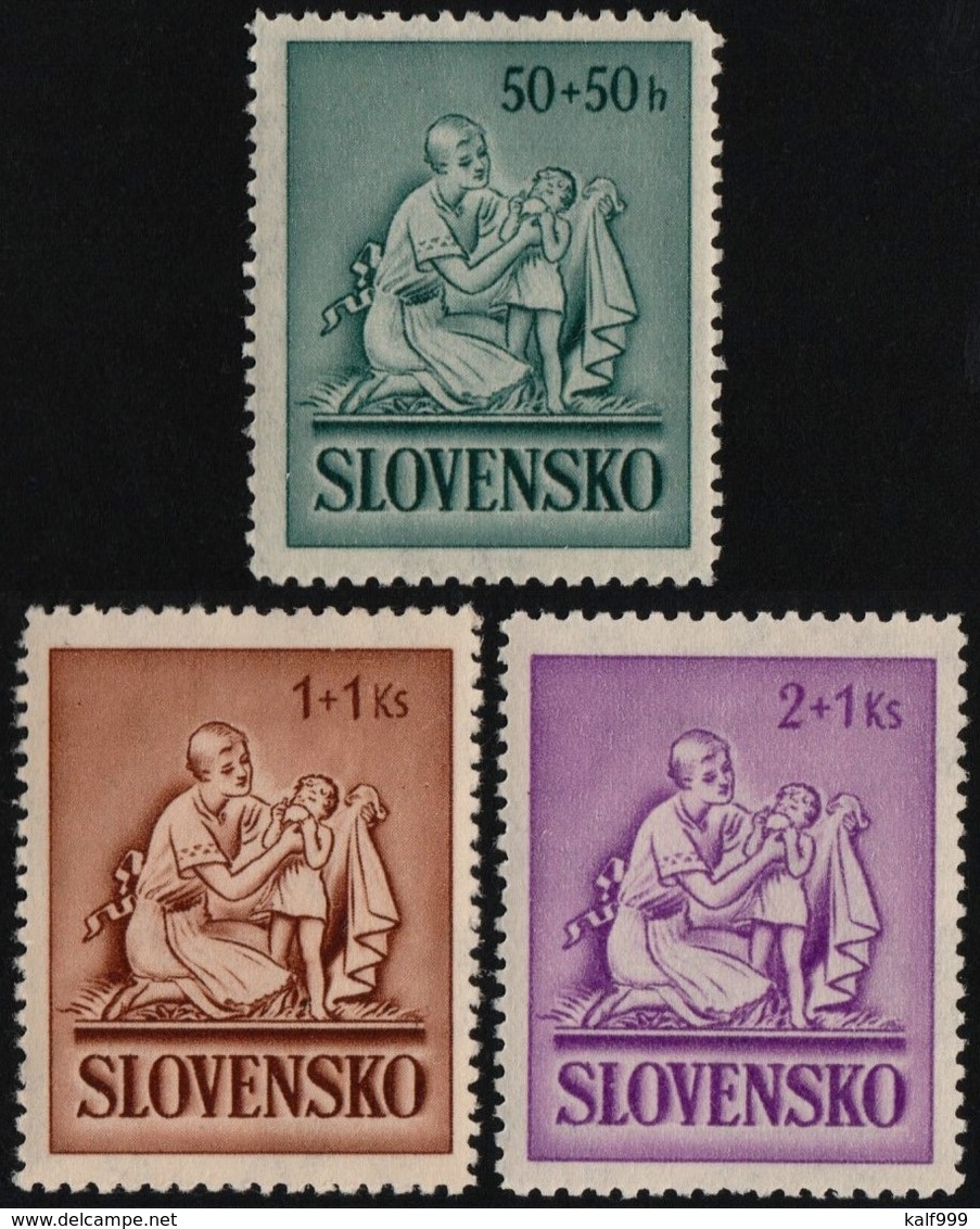 ~~~ Slovakia 1941 - Child Wellfare - WM 1 , Perf 12½ - Mi. 91/93 ** MNH OG  ~~~ - Unused Stamps