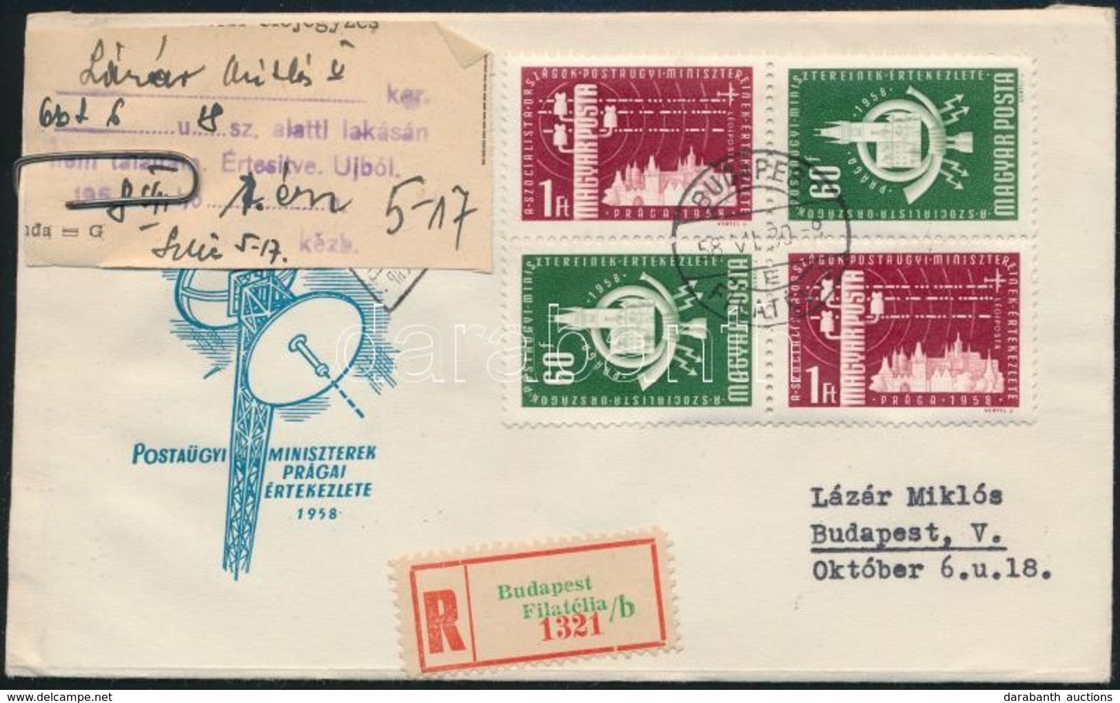 1958 Szocialista Országok Postaügyi Miniszterei Ajánlott FDC Kézbesítési Előjegyzéssel - Other & Unclassified