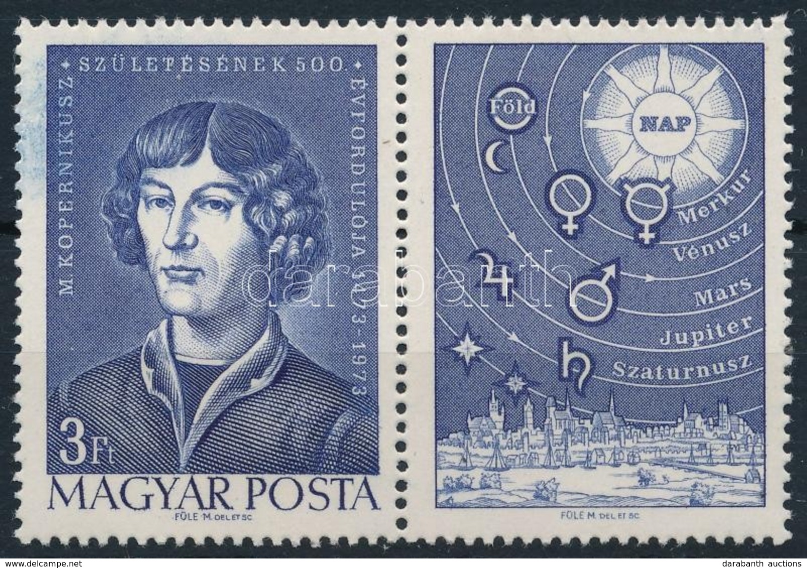** 1973 Kopernikusz Bélyeg Festékelkenődéssel - Andere & Zonder Classificatie