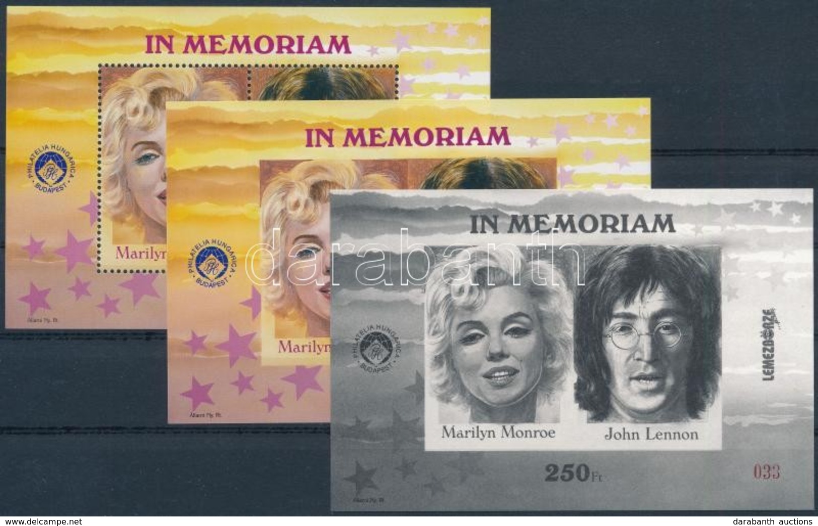 ** 1998/13a+13b+KF13 In Memoriam Marilyn Monroe - John Lennon 3 Klf Emlékív (19.000) - Altri & Non Classificati