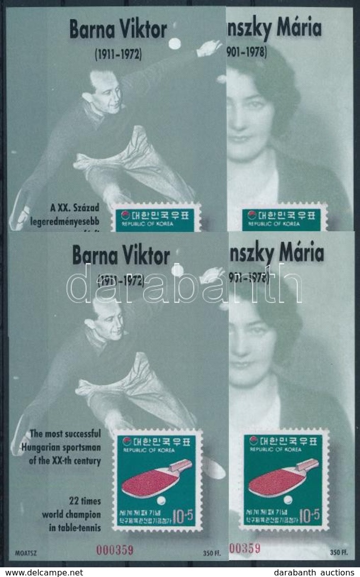 ** 2001/44-45 A XX. Század Legeredményesebb Magyar Sportolói 4 Db-os Emlékív Garnitúra (6.000) - Altri & Non Classificati