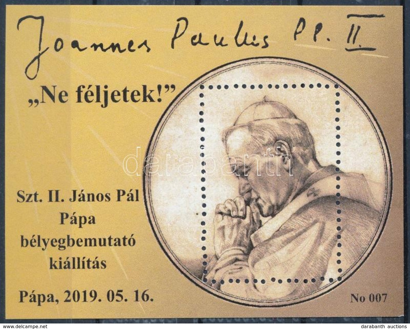 ** 2019 Szent II. János Pál Pápa Bélyegkiállítás Alap Emlékív - Autres & Non Classés