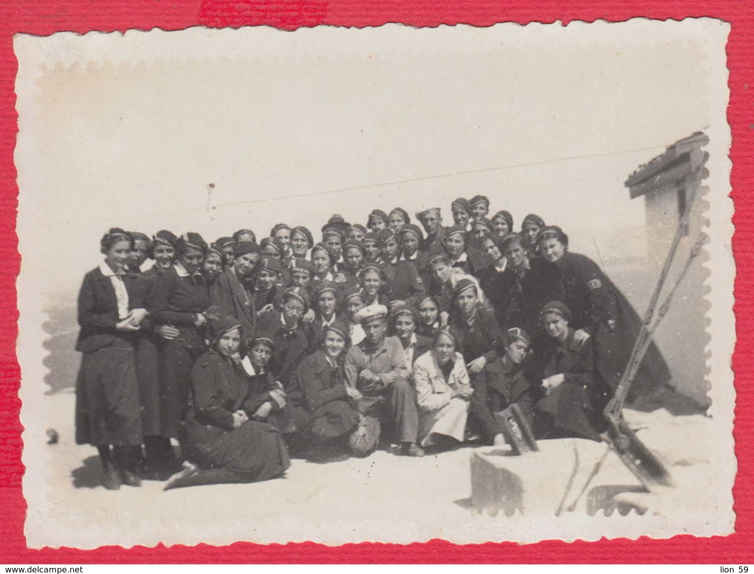 244861 / Varna - GALATA 1935 SCHOOL GIRL UNIFORM , Sailor MILITARY MAN  , Vintage Original Photo , Bulgaria Bulgarie - Personnes Anonymes