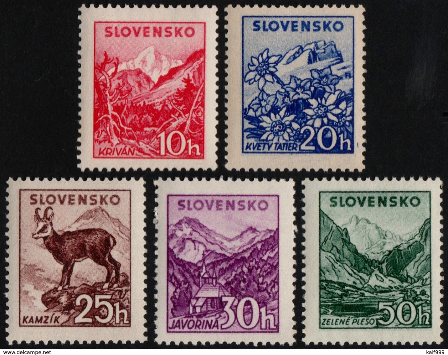 ~~~ Slovakia 1944 - Landscapes - No WM , Perf 14 - Mi. 142/146  ** MNH OG  ~~~ - Unused Stamps