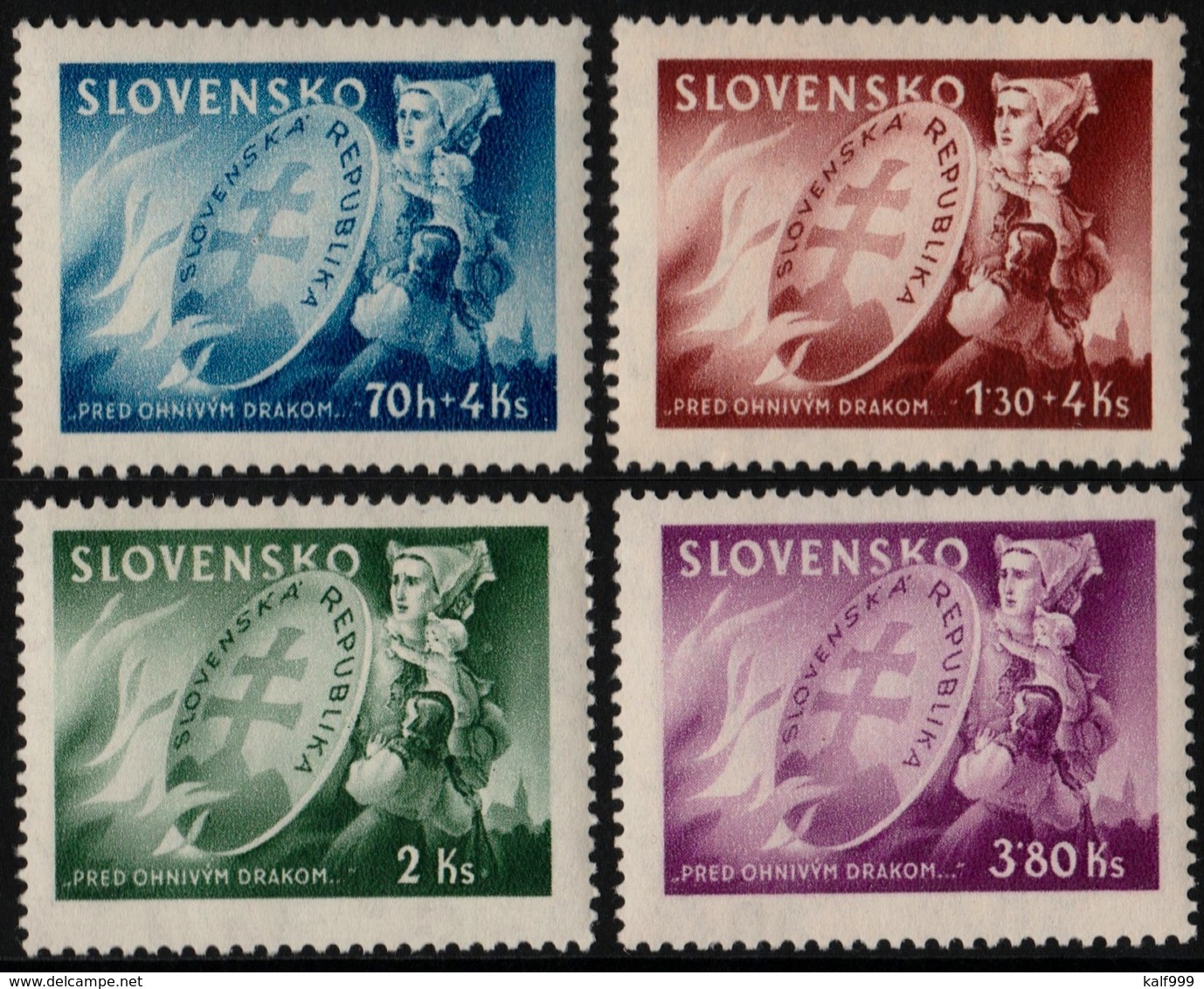 ~~~ Slovakia 1944 - National Protection - WM 1 , Perf 14 - Mi. 151/154  ** MNH OG  ~~~ - Ongebruikt