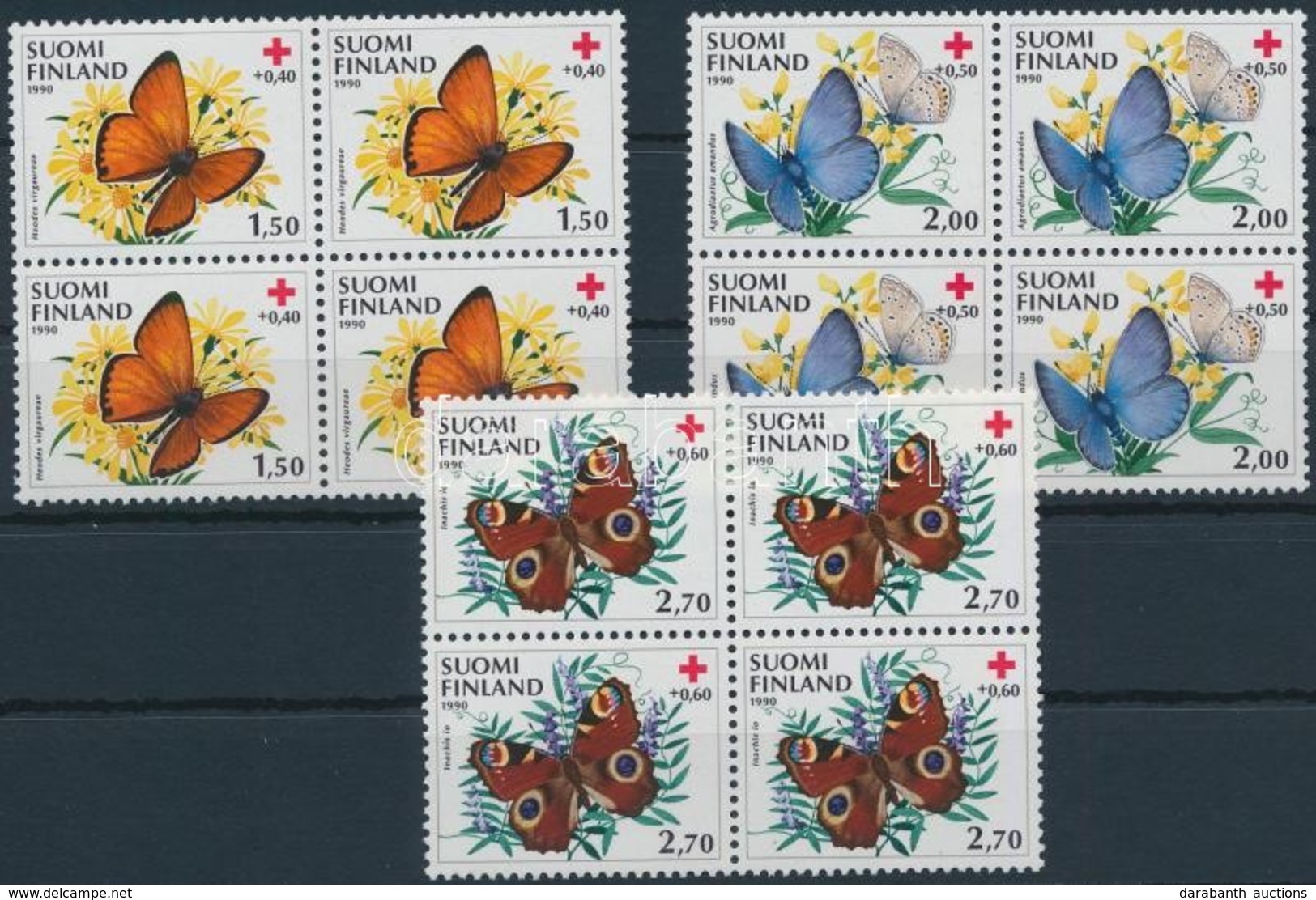 ** 1990 Lepkék Sor Négyestömbökben,
Butterflies Set In Blocks Of 4
Mi 1110-1112 - Altri & Non Classificati