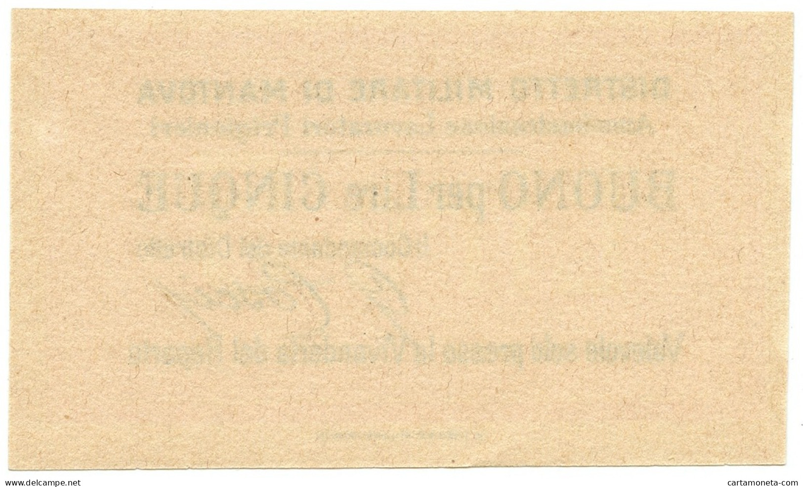 5 LIRE NON EMESSO DISTRETTO MILITARE DI MANTOVA PRIGIONIERI QFDS - Other & Unclassified