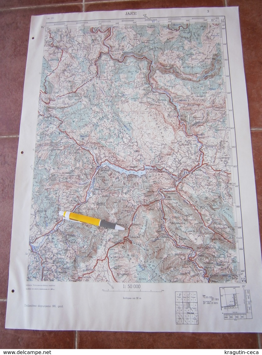 1961 JAJCE BOSNIA JNA YUGOSLAVIA ARMY MAP MILITARY CHART PLAN VOLARI JOJICI JEZERO VINAC BIOKOVINE BULICI KARICI BARENO - Mapas Topográficas