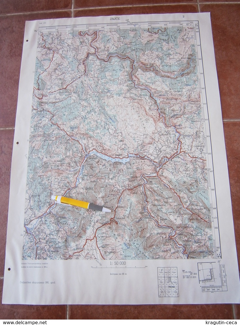 1961 JAJCE BOSNIA JNA YUGOSLAVIA ARMY MAP MILITARY CHART PLAN VOLARI JOJICI JEZERO VINAC BIOKOVINE BULICI KARICI BARENO - Topographische Kaarten