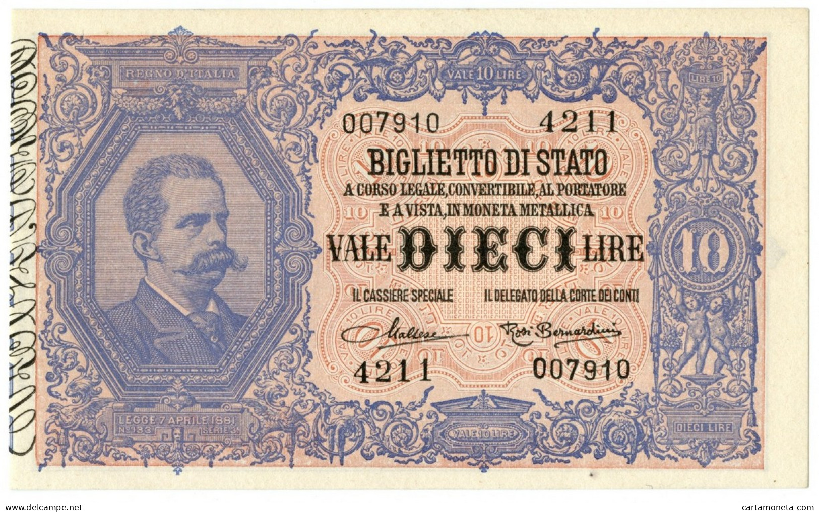 10 LIRE BIGLIETTO DI STATO EFFIGE UMBERTO I 03/06/1925 SUP+ - Regno D'Italia – Autres