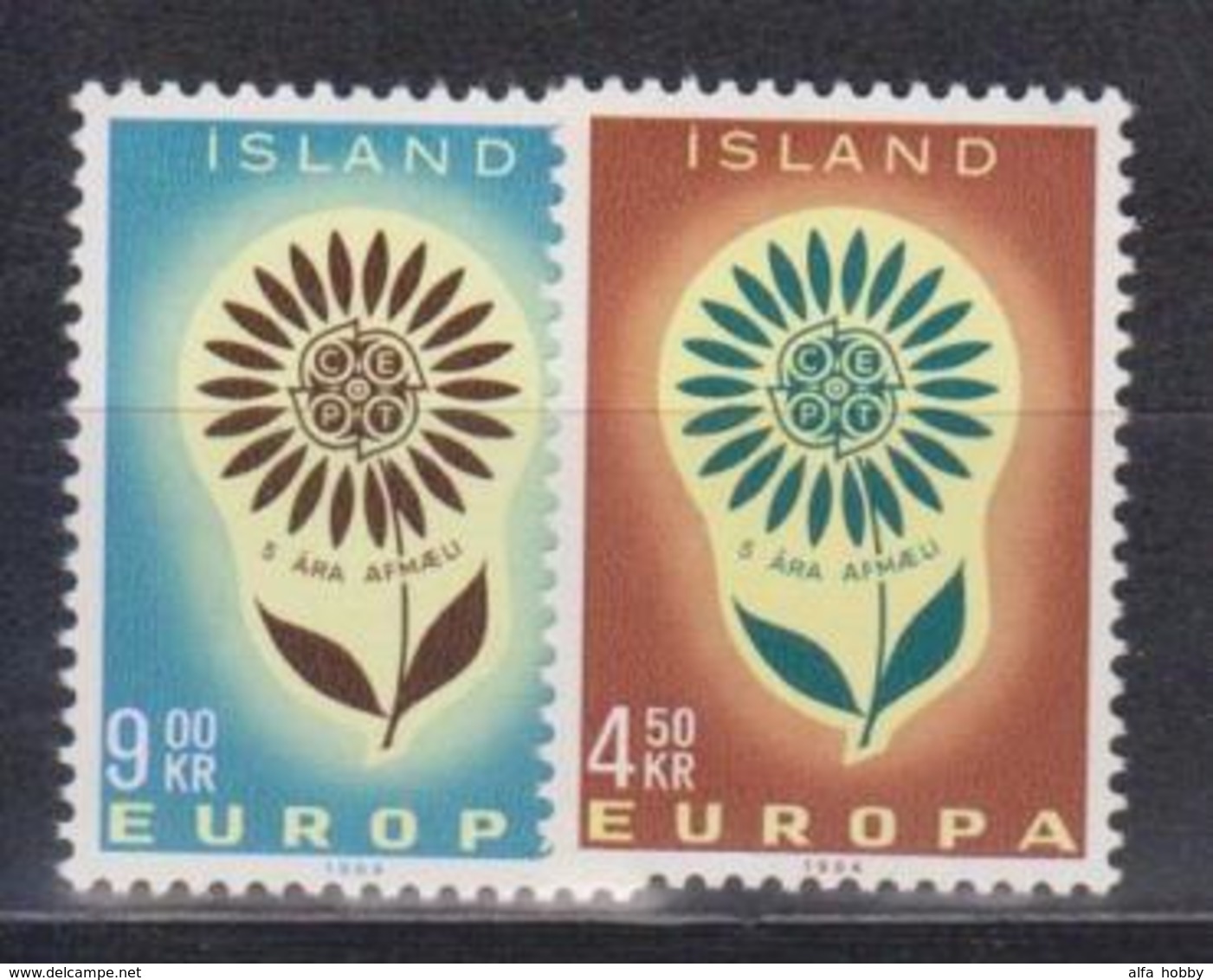 Iceland, Europa 1964, Flower, 2 Stamps - 1964