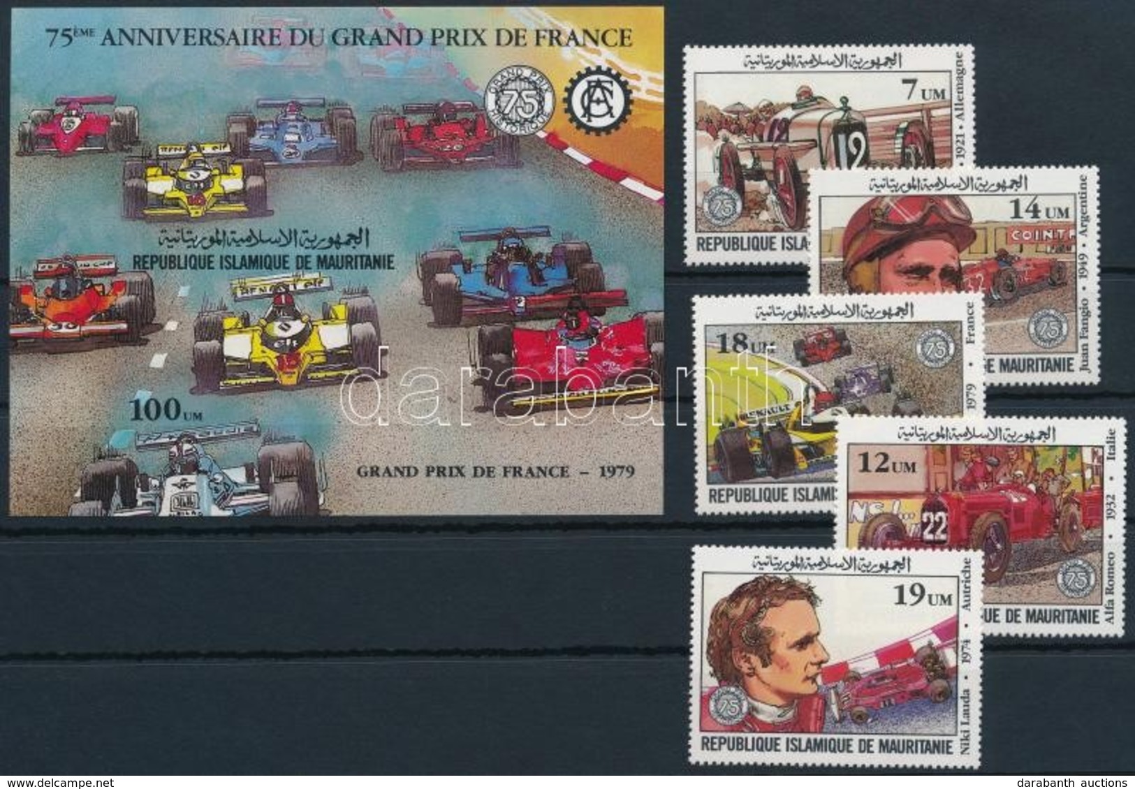 ** 1982 Franciaország Nagydíja Sor + Blokk,
Grand Prix Of France Set + Block
Mi 749-753 + Mi 34 - Altri & Non Classificati