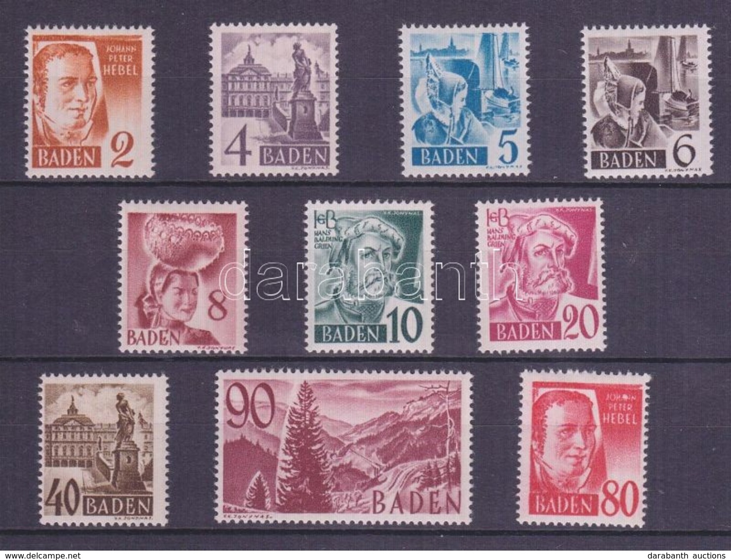 ** * Baden 1948 Mi 28-37 (29, 33, 34 Falcos/hinged) - Altri & Non Classificati