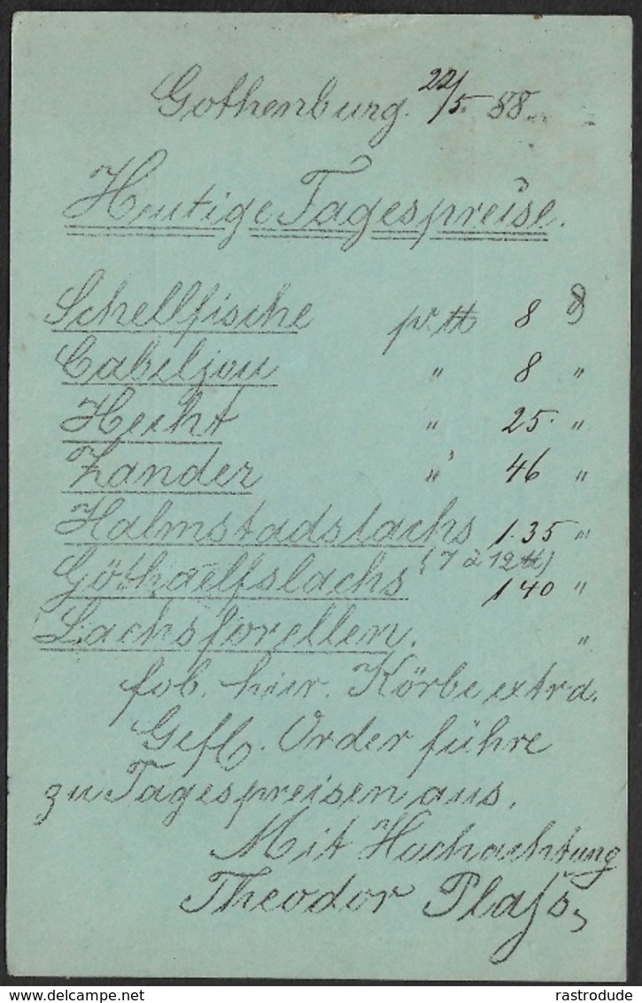 1889 Schweden 5öre Schiffspost Nach Altona - Private Drucksache Fischhandel - Cartas & Documentos