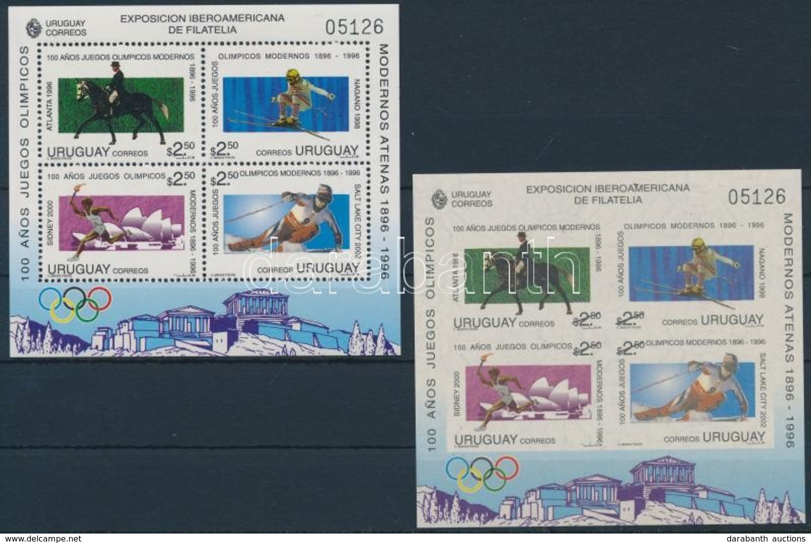** 1996 100 éves Az Újkori Olimpia; Nemzetközi Bélyegkiállítás Fogazott + Vágott Kiállítási Blokk Mi 70 - Altri & Non Classificati