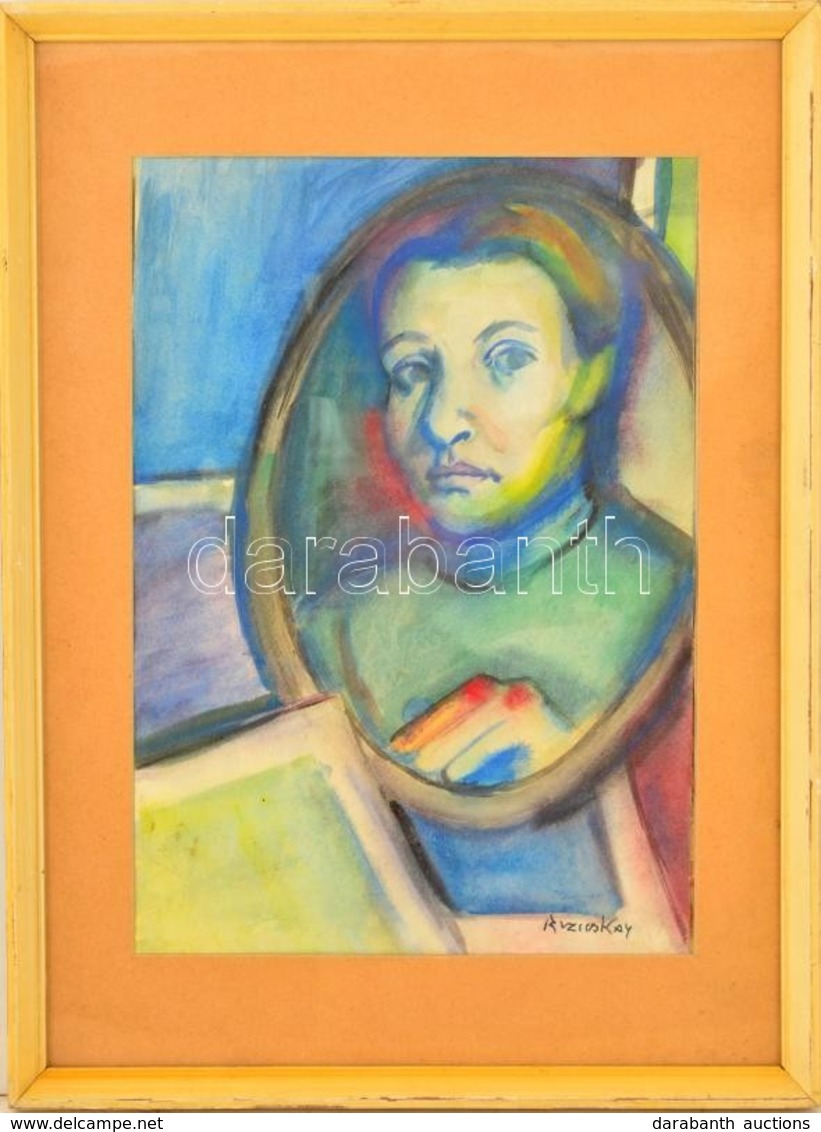 Ruzicskay Jelzéssel: Női Portré. Akvarell, Papír, üvegezett Keretben, 42×30 Cm - Altri & Non Classificati