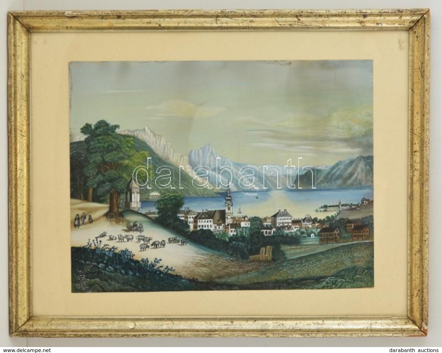 Olvashatatlan Jelzéssel: Gmunden Cca 1830. Vegyes Technika, Papír, üvegezett Keretben, 36×49 Cm - Altri & Non Classificati