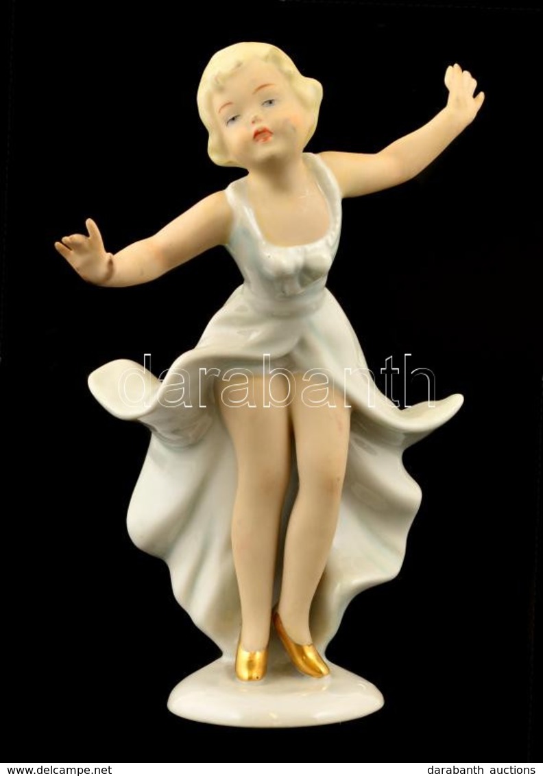 Schaubachkunst Porcelán Táncoslány, Kézzel Festett, Jelzett, Kis Kopásnyomokkal, M: 15 Cm - Altri & Non Classificati