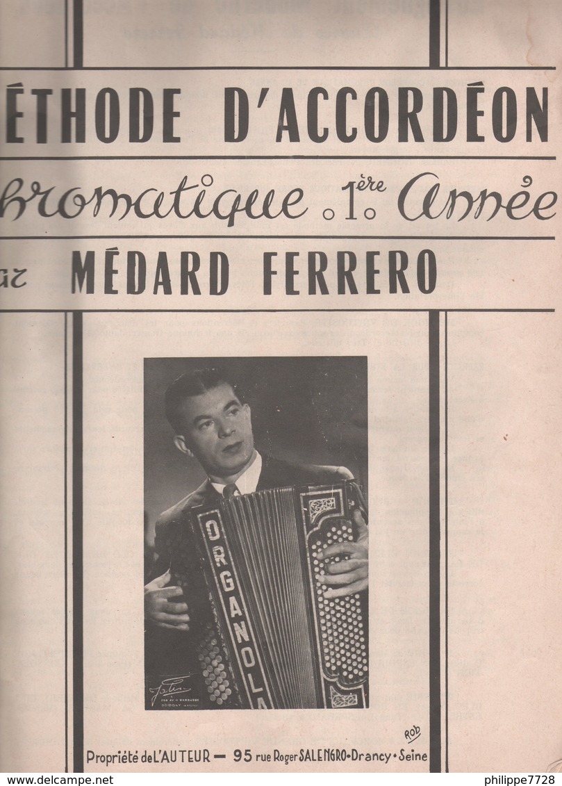Méthode D' Accordéon Chromatique 1 ère Année Par Médard Ferrero  1968 - Etude & Enseignement