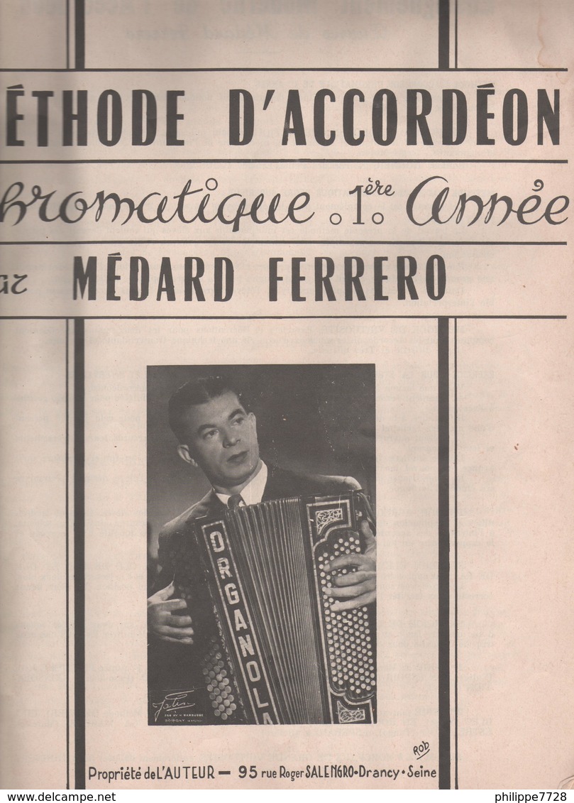 Méthode D' Accordéon Chromatique 1 ère Année Par Médard Ferrero  1968 - Aprendizaje